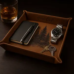Leather catchall tray customize laser engraving desk organizer tray