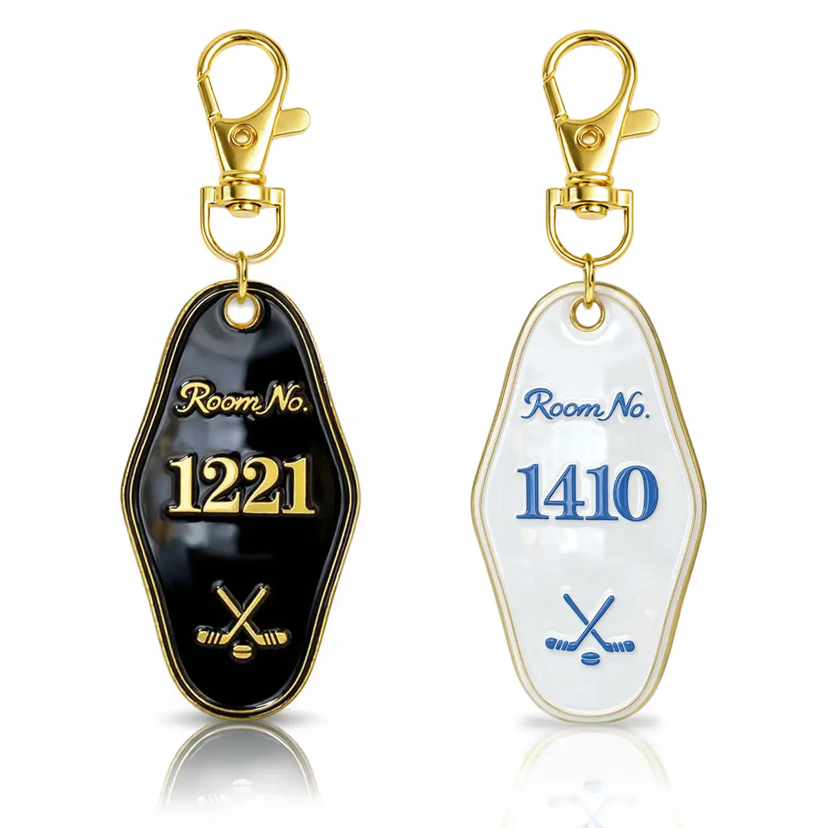 2-Piece Sturdy Metal Motel Key Tags - Heated Hockey Rivalry Design, Numbered Secret Message, Keychain Accessories for Couples, Friendship Keychains for Daily Carry