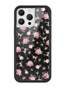 Wildflower Cases - Black and Pink Floral, Limited Edition iPhone Case | Accessories Durable Protection Cover Dainty Trendy Rose Jeweled Bumper