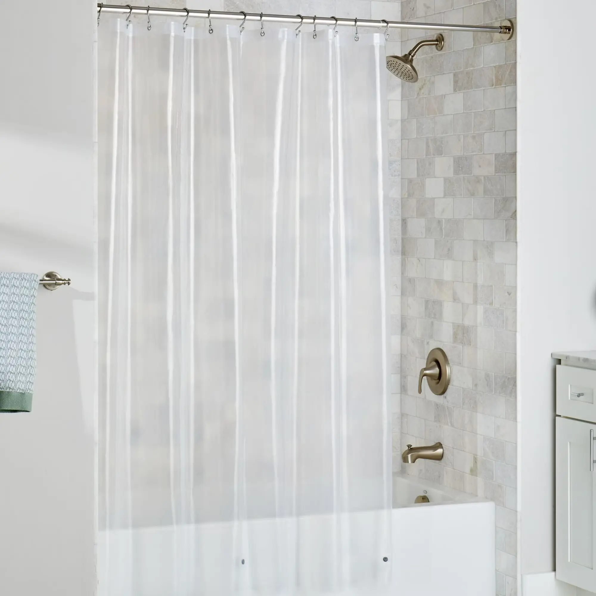 Heavy Duty PEVA Shower Curtain Liner, 70" x 72" Clear, Lightweight, Waterproof, Mildew-Resistant, Weighted Magnetic Hem, Reinforced Header, Rust-Resistant Grommets