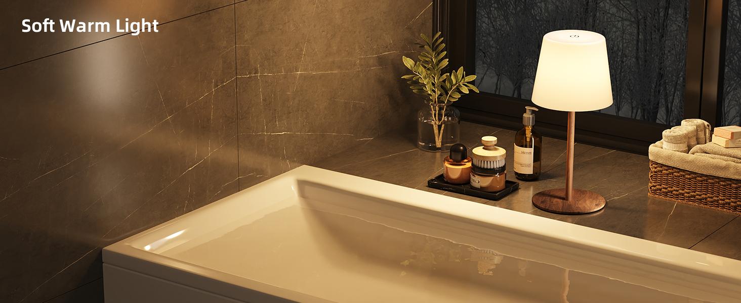 EZVALO Waterproof Shower Lamp, Cordless Table Lamp, 4500mAh Rechargeable Bathroom Lamp, 3 Color Temps Dimmable Touch Bedside Lamp, LED Night Light for Inside Shower Bathtub Patio Camping Bedroom Home Decor