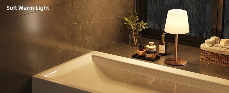 EZVALO Waterproof Shower Lamp, Cordless Table Lamp, 4500mAh Rechargeble Bathroom Lamp, 3 Color Temps Dimmable Touch Bedside Lamp, LED Night Light for Inside Shower Bathtub Patio Camping Bedroom Home Valentine's Day Gift