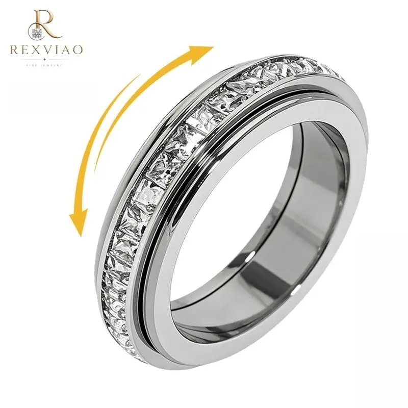 Rexviao Women's Non-Tarnish Tarnish-Proof Titanium Steel Spinner Fidget Rings with Cubic Zirconia, Comfort-Fit Anxiety Relief Jewelry (Sizes 5-12), Love Gift Accessory, Non Tarnish Jewelry, Tarnish Proof Jewelry