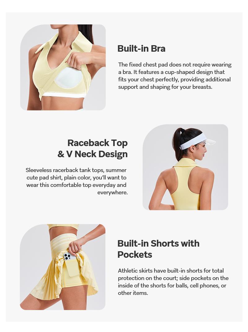 Airfree Two Piece Golf Outfits for Women Tennis Skirt Set for Women Racerback Sleeveless/Longsleeve Top with High Waisted Pleated Skirts Golf Athletic Spring Outfits