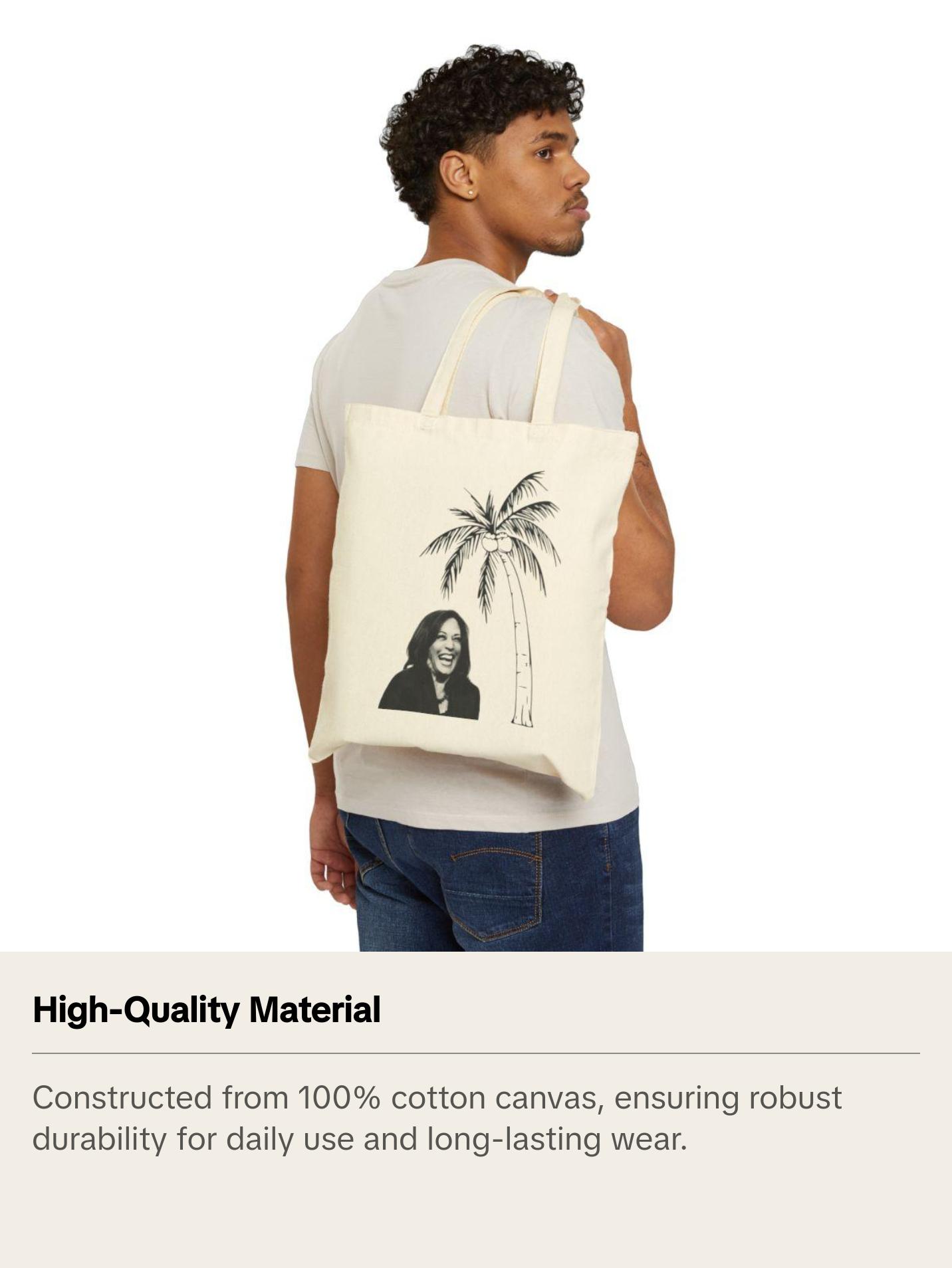 Kamala Tote Coconut Tree - Kamala Harris 2024 Merch, 100% Cotton, Canvas Tote Bag, Unisex
