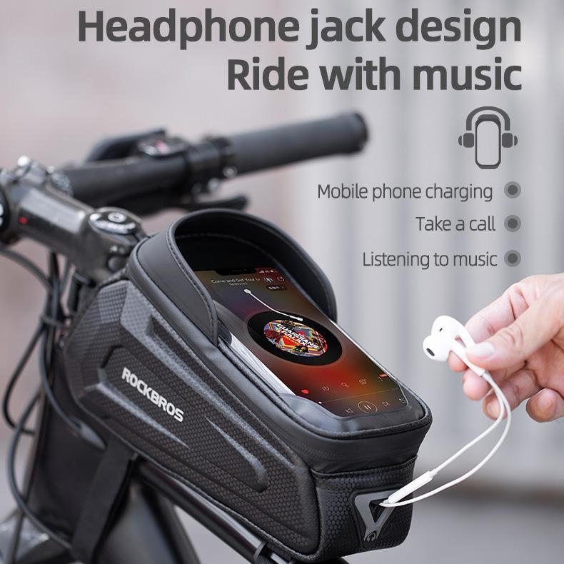ROCKBROS Waterproof Bike Phone Mount Bag – EVA Hard Shell Bicycle Pouch with Rain Cover, Fits iPhone 14/13/12/11 Pro/XS Max/XR & Smartphones Up to 6.8” – Secure Cycling Accessory for Mountain & Road Bikes