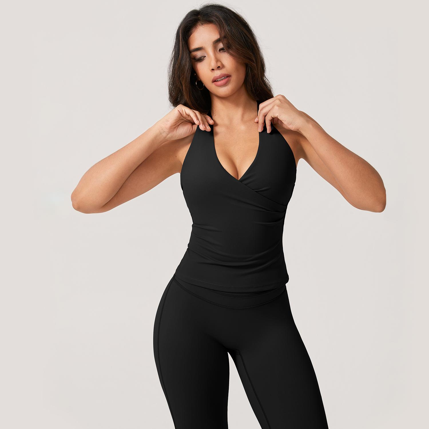 TimeOFFWomen's 2-Piece Activewear Set Deep V-Neck Open-Back Design Stretchy Fabric for Flattering Fit Comfort in Yoga Workouts & Casual Outings Athletic Fashion Fitness Clothes, 2 Piece Sets, Women's 2 Piece Set