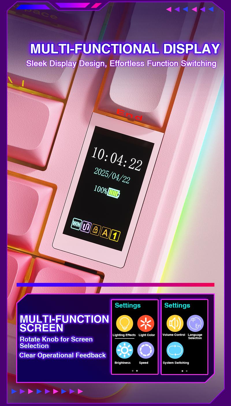 AULA S75 Pro 75% Wireless Mechanical Gaming Keyboard Tri-Mode Connection(Bluetooth/2.4G/Wired) Hot-Swappable Custom LCD Screen & Multifunction Knob RGB Backlight Long Battery Life (Cream Latte) PC Gaming Accessories Computer Creamy keyboards