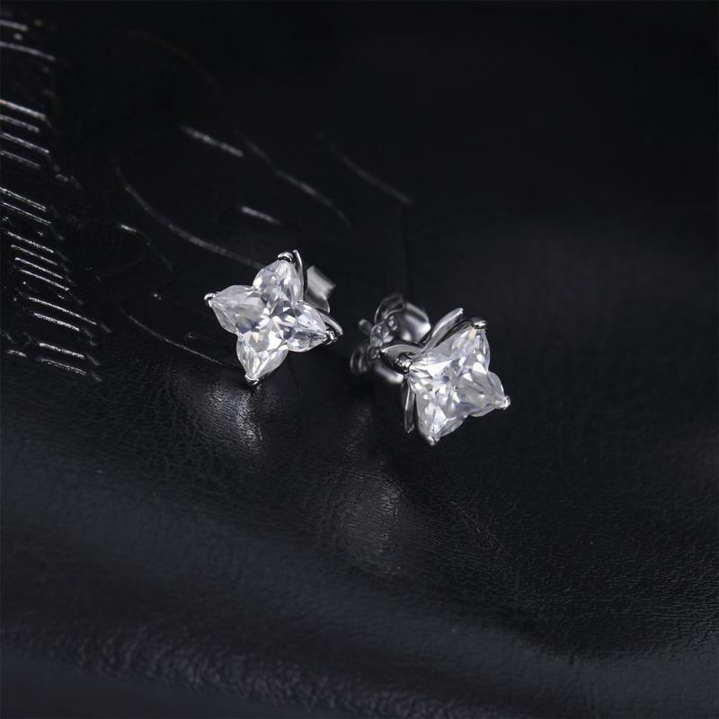 Delzzad Solitaire Lily Bulb Clover Stud Earrings Lab-Created Moissanite Stud Earring S925 Sterling Silver Moissanite Jewelry Perfect Birthday Christmas Gift for Men Women Wedding Set