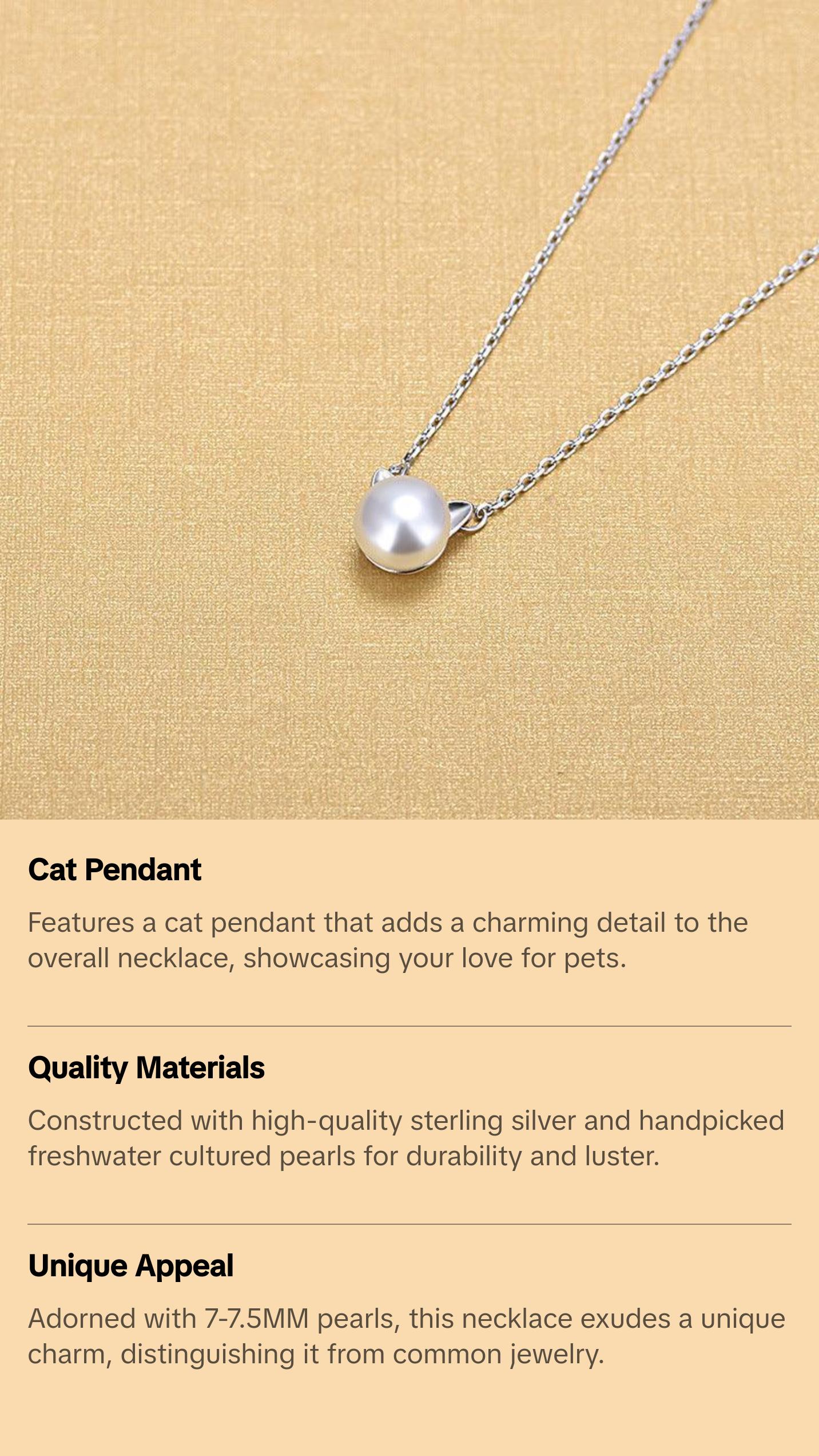 Sterling Silver and Pearl Cat Chain Necklace