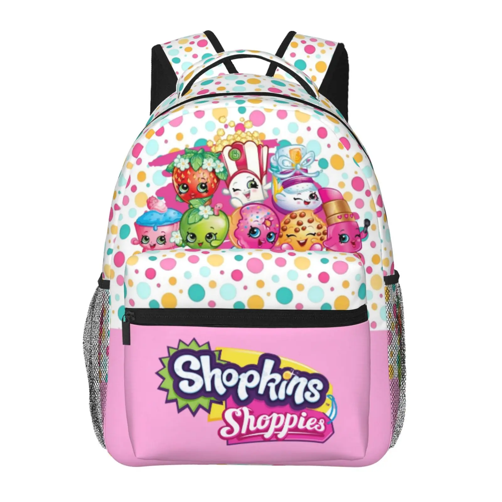 Shopkins Multi-Pocket Student School Bag Shopkins cartoon Sturdy Kids Backpack Shopkins Shoppies Back to School Gift with Built-In Side Water Bottle Holders