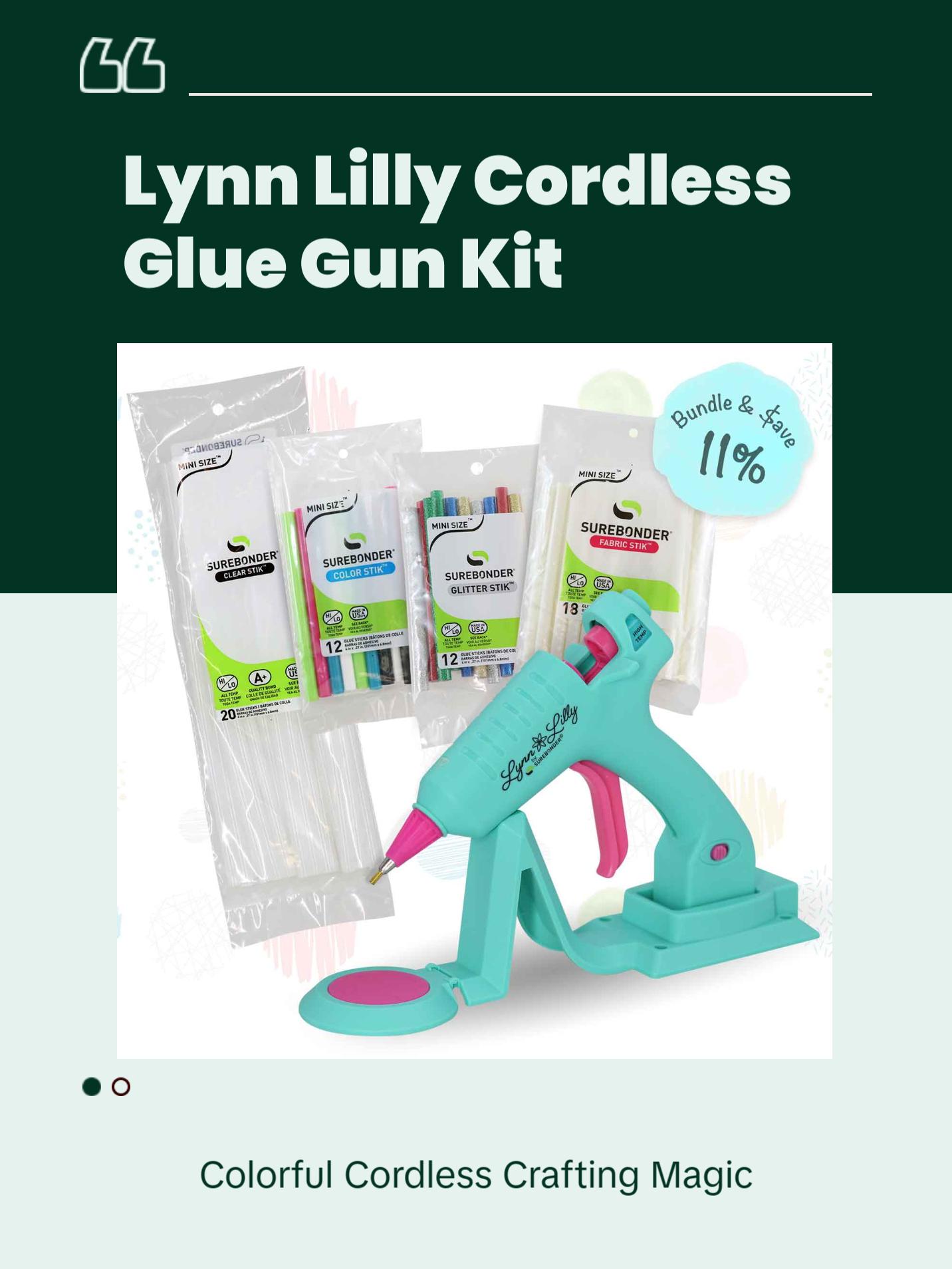 Surebonder x Lynn Lilly Edition Cordless/Corded Detail Tip Mini Glue Gun Kit with All Purpose, Color, Glitter, and Fabric Glue Sticks