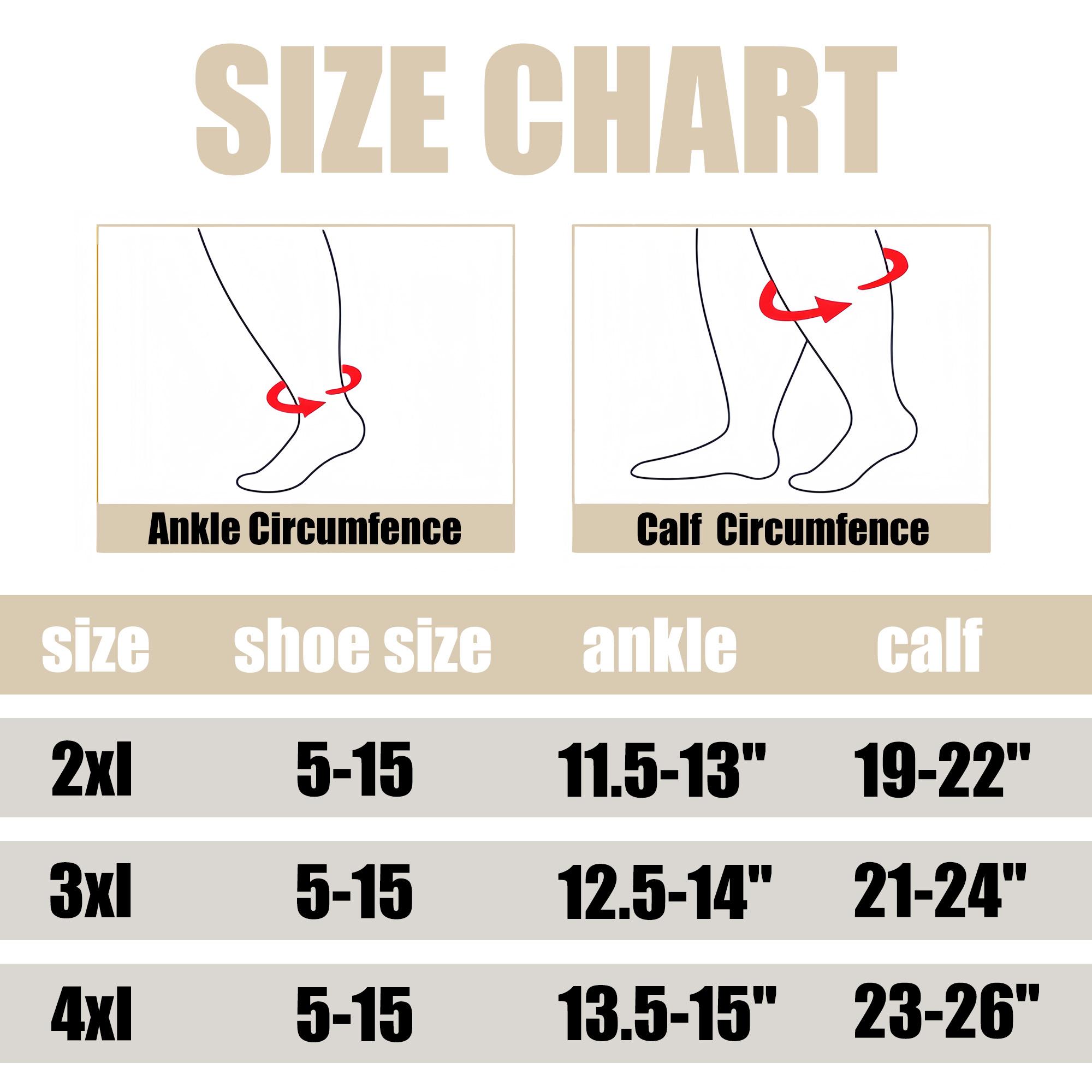 ISUNIE 4 Pairs Plus Size Compression Socks,  for Men & Women, Durable, Breathable & Comfortable for Work, Travel, Walking & Everyday Wear