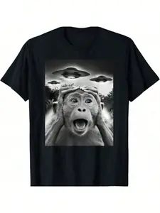 Funny Monkey UFO Encounter Meme T-Shirt | Alien Believer Gift Tee