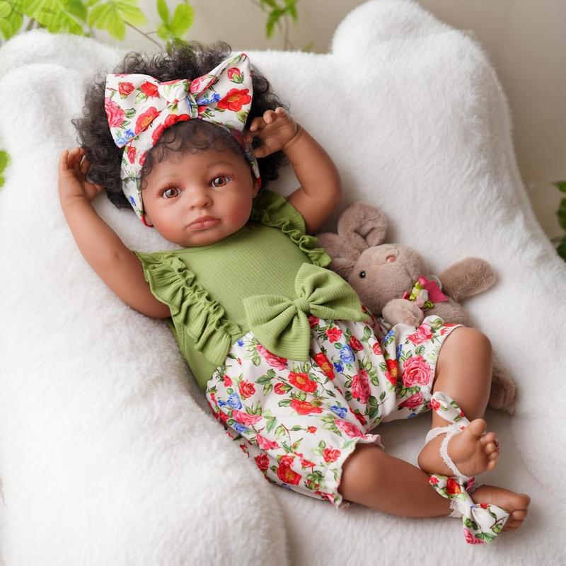 BABESIDE 20" Reborn Doll 8 Piece Set with Cloth Body & Vinyl Dark Skin Includes Gift Box Feeding Accessories Perfect for Christmas New Year Birthday Gift BABESIDE 20" Reborn Doll 8 Piece Set with Cloth Body & Vinyl Dark Skin Includes Gift Box Feeding Accessories Perfect for Christmas New Year Birthday Gift