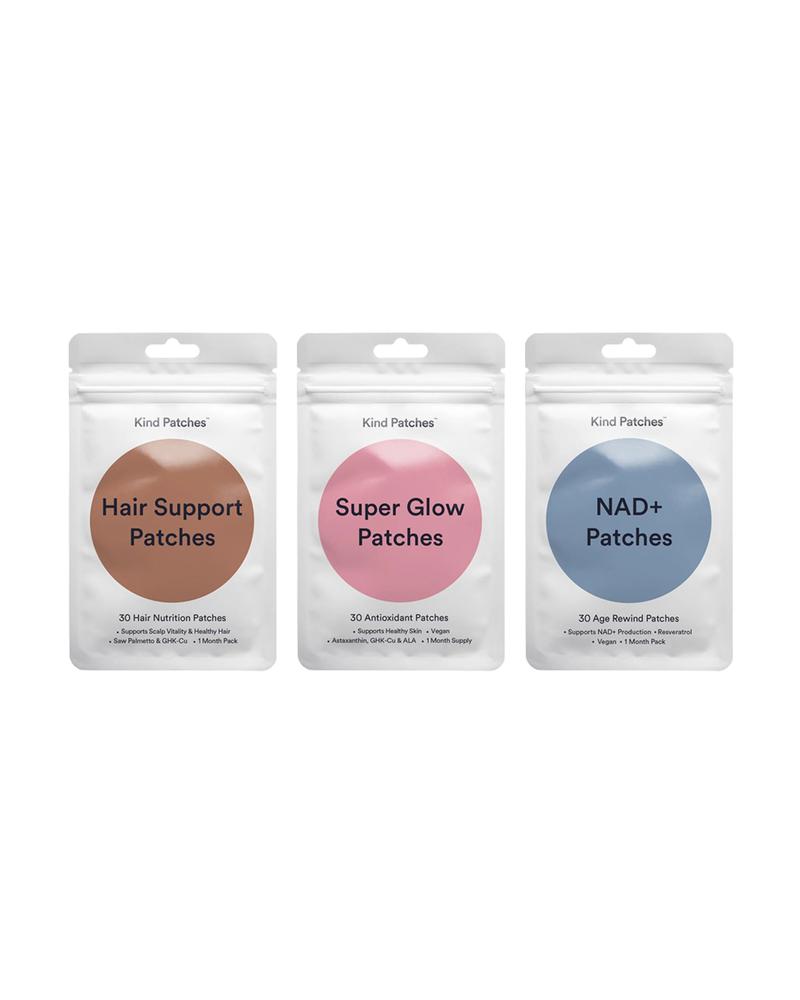 Kind Patches Beauty Bundle: 30 Hair Nutrition Patches + 30 Antioxidant Patches + 30 Age Rewind Patches : Scalp Nourishment & Vitality, Saw Palmetto, Copper Peptides, supports NAD+ Production, Natural/Daily Vitality Support,  Natural Ingredient