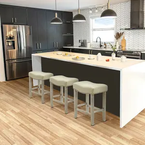 Bulmon 24" Upholstered Saddle Seat Antique Gray Counter Stool (Set of 3)