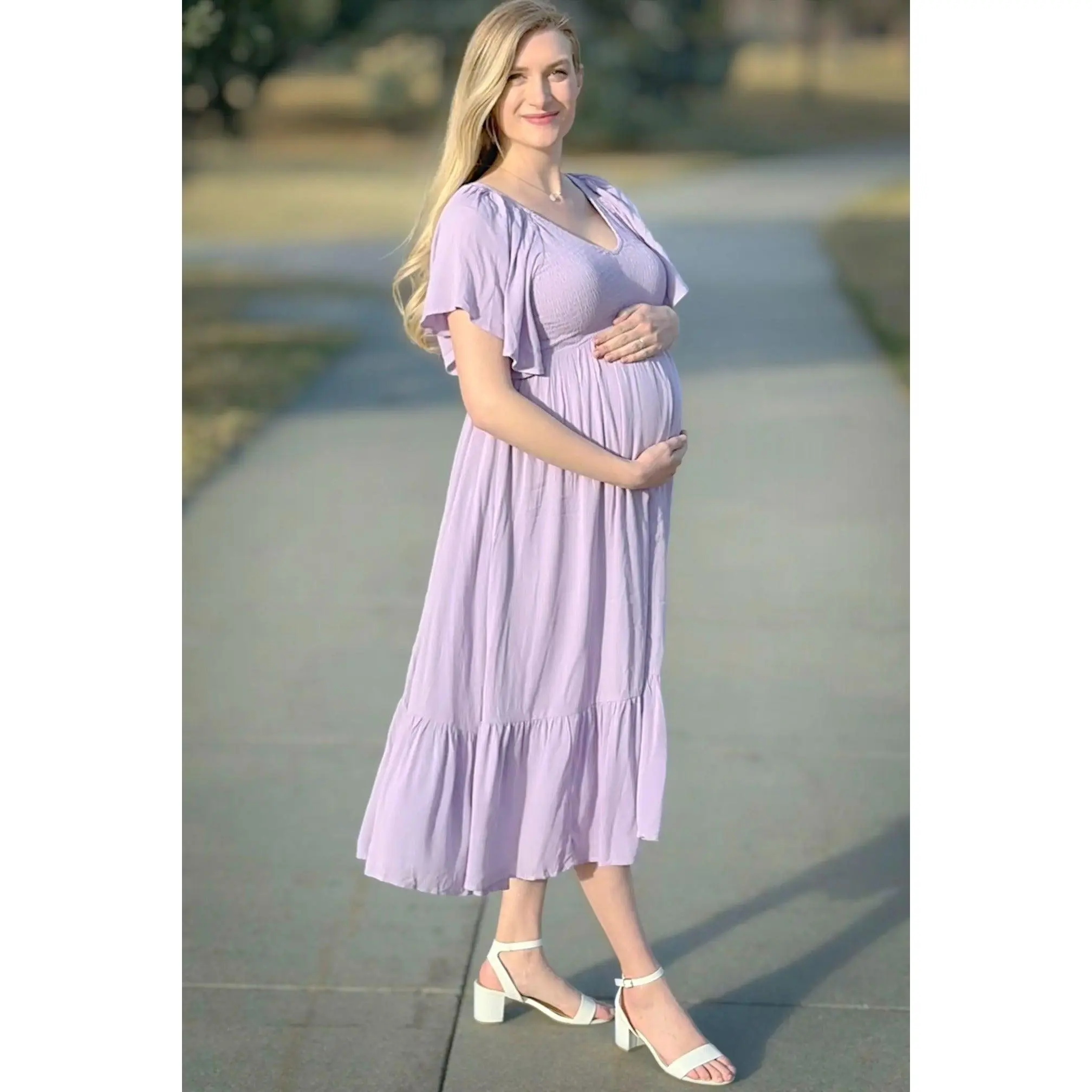 Lavender Smocked Ruffle Maternity Dress - TikTok Shop