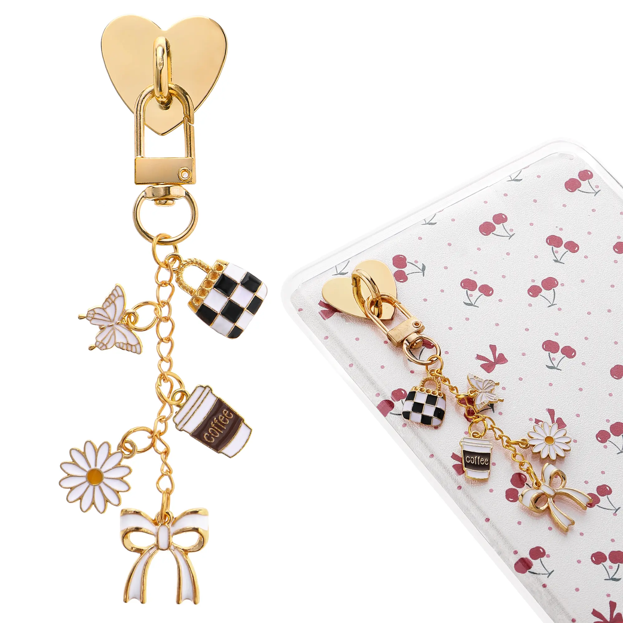 Cute Charm Chain with Heart Hook & Butterfly Decoration - E-Reader Accessory Compatible with Kindle & Kobo, Bookish Birthday Gift, Book Lover Keychain, Fashion