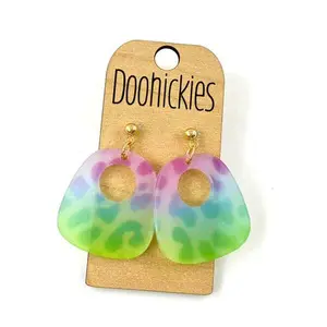 1.5" Gracie Acrylic Dangle Earrings - Rainbow Leopard Green Ombre