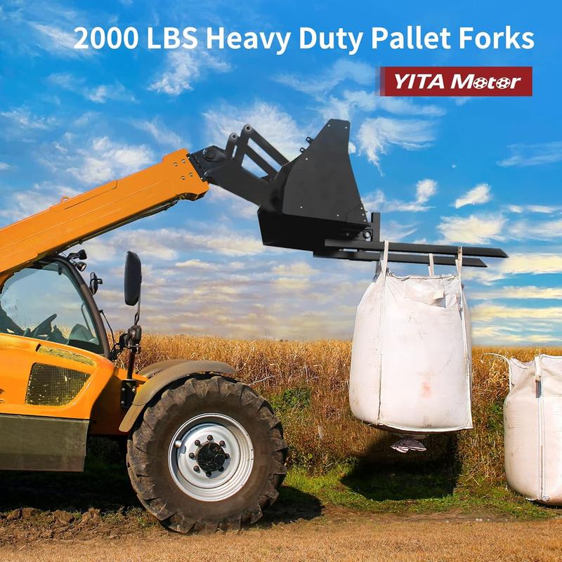 YITAMOTOR 43" 2000LBS / 60" 4000LBS Clamp on Pallet Forks Heavy-Duty Tractor Forks Compatible Tractor Bucket Forks for Tractor Attachments, Skid Steer, Loader Bucket Durable