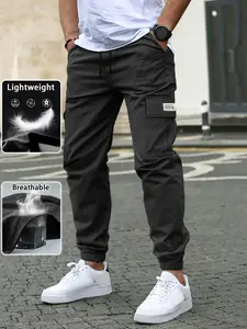One men’s casual cargo pants item—lightweight and breathable, with a drawstring waist and flap pockets—suitable for everyday wear and outdoor sports/hiking.