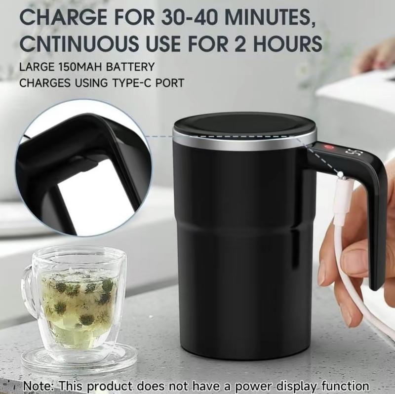 13 oz automatic stirring coffee mug with smart temperature measurement, magnetic self-stirring design, USB rechargeable portable electric stirrer, suitable for coffee, drinks, hot chocolate, and fitness protein shakes; ideal as a holiday gift