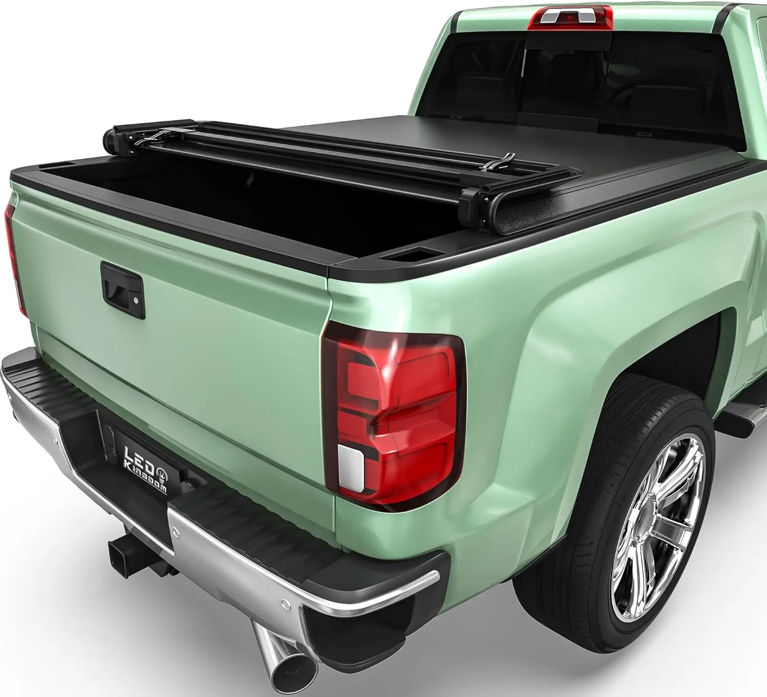 6.6 ft Soft Quad-Fold Truck Bed Cover Fits for 2014-2018 Chevy Silverado/GMC Sierra 1500 & 2015-2019 Chevy Silverado/GMC Sierra 2500HD 3500HD & 2019 Chevy Silverado 1500 Legacy & 2019 GMC Sierra 1500 Limited Without Ram Box
