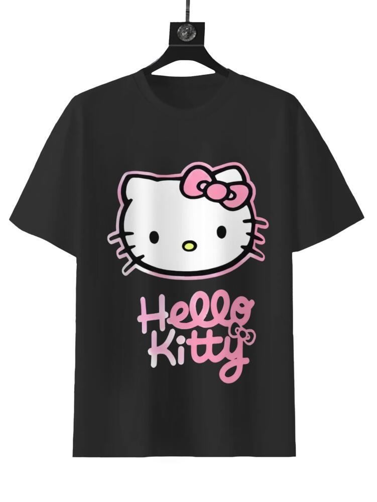 Sanrio Hello Kitty Pink Short-Sleeve Unisex Tee Black T-Shirt with Iconic Design 100% Cotton Casual Graphic Fit