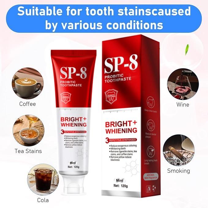 2PCS SP-8 Toothpaste, SP-8 Probiotic Whitening Toothpaste, for Fresh Breath, Protects Teeth & Oral Health, Rich Foam & Easy Rinse, Deep Cleaning Care