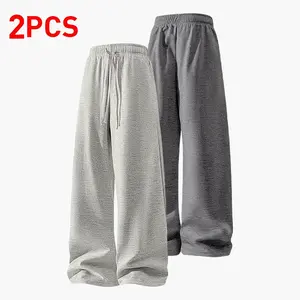 Men’s Wide-Leg Sweatpants, 2-Pack — Spring/Autumn Loose Straight-Leg Drawstring Casual Pants Menswear