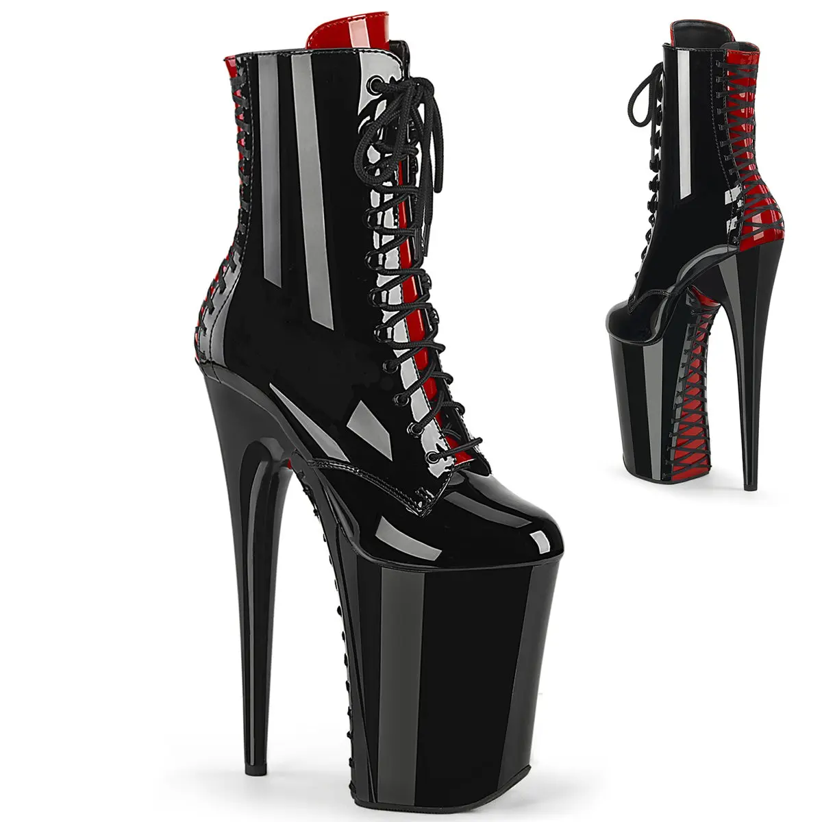 Pleaser Women's Infinity-1020FH 2-Tone Platform Ankle Boots - 9" Stiletto Heel, Corset Lacing, Side Zip, Interchangeable Color Tongues, Polyurethane Footwear for Night Events, Punk Style, Avant Garde & Editorial Fashion, High Heel