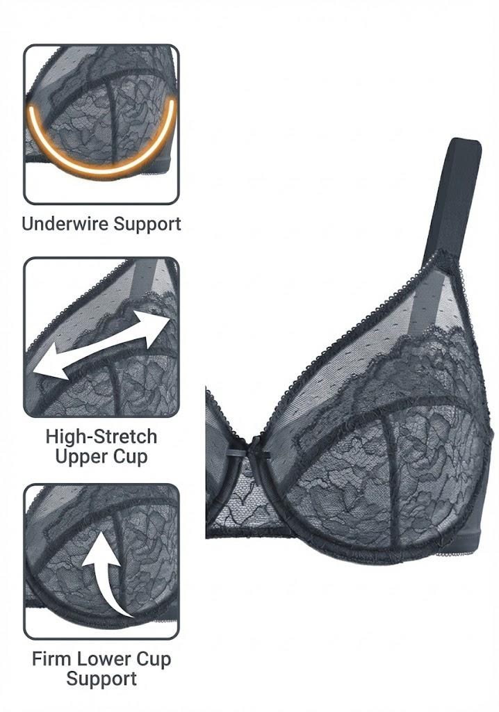 HSIA Enchante Floral Lace Plus Size Underwire Unlined Unpadded Minimizer Full Coverage Bra Women's Wear Comfortable Breathable Mesh Cup