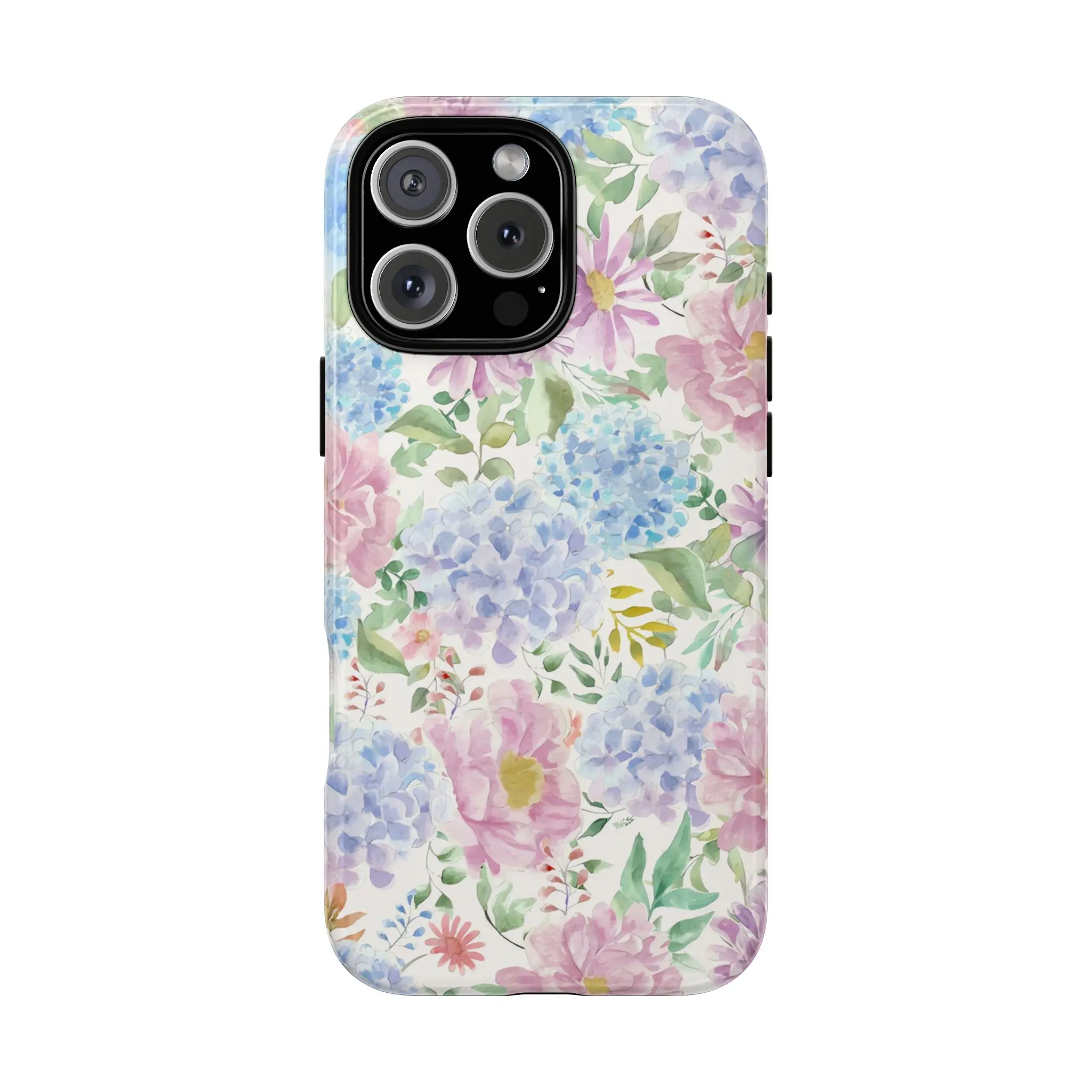 Pastel Watercolor Floral Glossy Tough Smartphone Casing - Soft Hydrangea Peony Garden Aesthetic Handheld Device Protection For iPhone 17 Pro,16 Pro Max,15,14,13,12,11 & Samsung S25,S24,S23 Ultra,FE