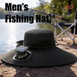 Outdoor sunscreen sun hat, equipped with dual fan cooling technology, with a large brim for sun protection, breathable and moisture absorbing, allowing you to stay comfortable and cool in extreme environments such as running, hiking, fishing, etc