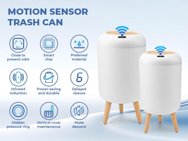 Pukomc Smart Induction Waterproof Trash Bin - Flip-Top Design, , Ideal for Bathroom, Kitchen, Bedroom, Office, Cute Style White Home Goods