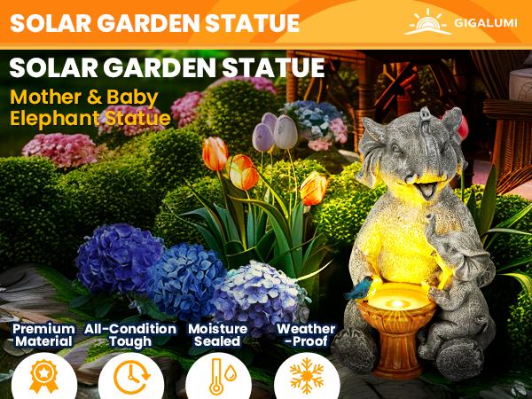 GIGALUMI Solar Garden Statues Loving Elephant Figurine Lights for Outdoor, Yard, Garden Decor Unique Housewarming Gifts for Mom, Women