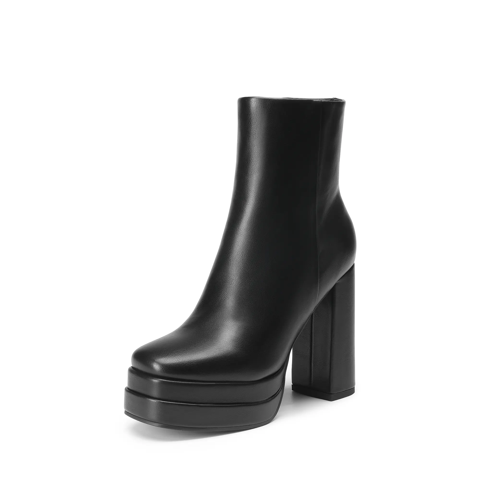 Dream Pairs Y2K-Inspired Square Toe Platform Ankle  for Women with Cuban Heel flared leather boots,shoes for back to school,back to school shoes