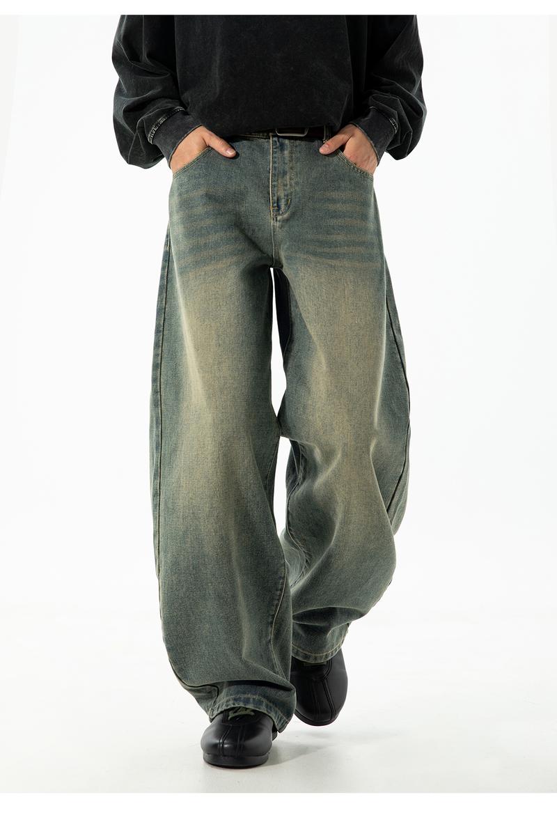 Men's Vintage Oversized Jeans for Fall, Washed Distressed Trendy Brand Loose Straight Leg Pants, Unisex Street Style Minimalist Versatile Fashion Floor-Length Jeans, Men's Denim Pants, Youthful Popular Student Pants, Soft Comfortable Fabric, Suitable for