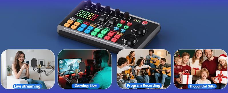 Safring Podcast usb rechargeable Microphone Bundle, BM-800 Condenser Mic with Live Sound Card Kit, Podcast Equipment Bundle with Voice Changer and Mixer Functions for PC Smartphone Studio Recording & Broadcasting Podcasting