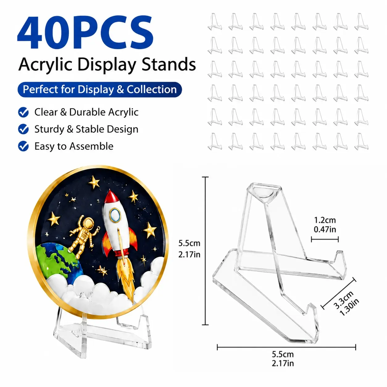 10/20/40PCS Clear Acrylic Card Display Stands, Small Easel Holder for Trading Cards, Postage Stamps, Jewelry, Business Signs, Flash Cards & Collectibles