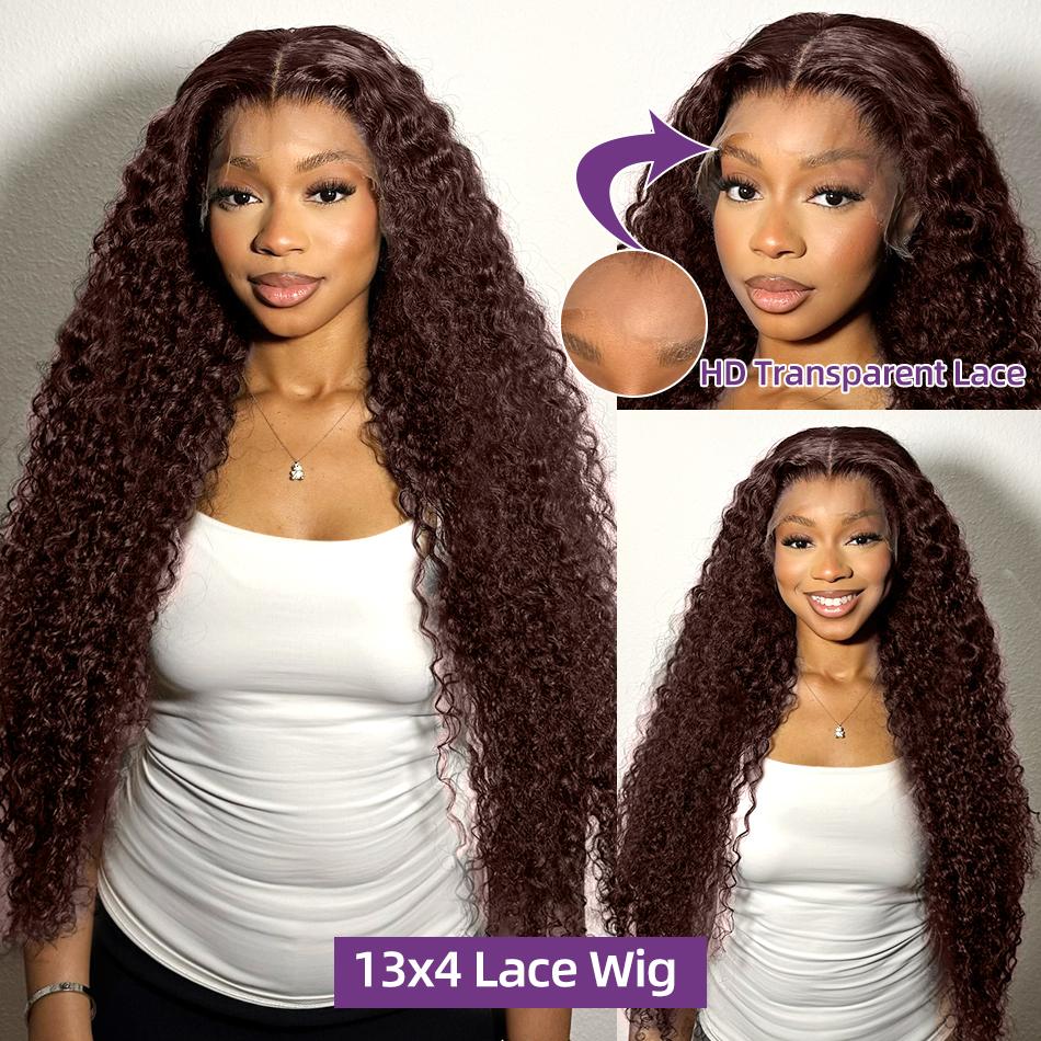 30 32 Inch Chocolate Brown Deep Wave 13x4 Lace Frontal Closure Wig Real Brazilian Human Hair Wig For Women 13x6 HD Transparent Lace Front Human Hair Wig No odor No knots Tiktokshopbacktoschool