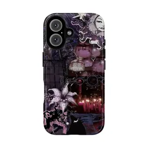 Celestial Gothic Phone Case – Dark Aesthetic Purple Moon Phone Cover for iPhone 17 16 15 14 13 12 11 Pro Max X XR XS & SS  S25 S24 S23 S22 S21 |     Fantasy Witchy Vibes, Spooky Mystical Moonlight & Lily Flower |     Gift for Her Women Girls, Accessories,