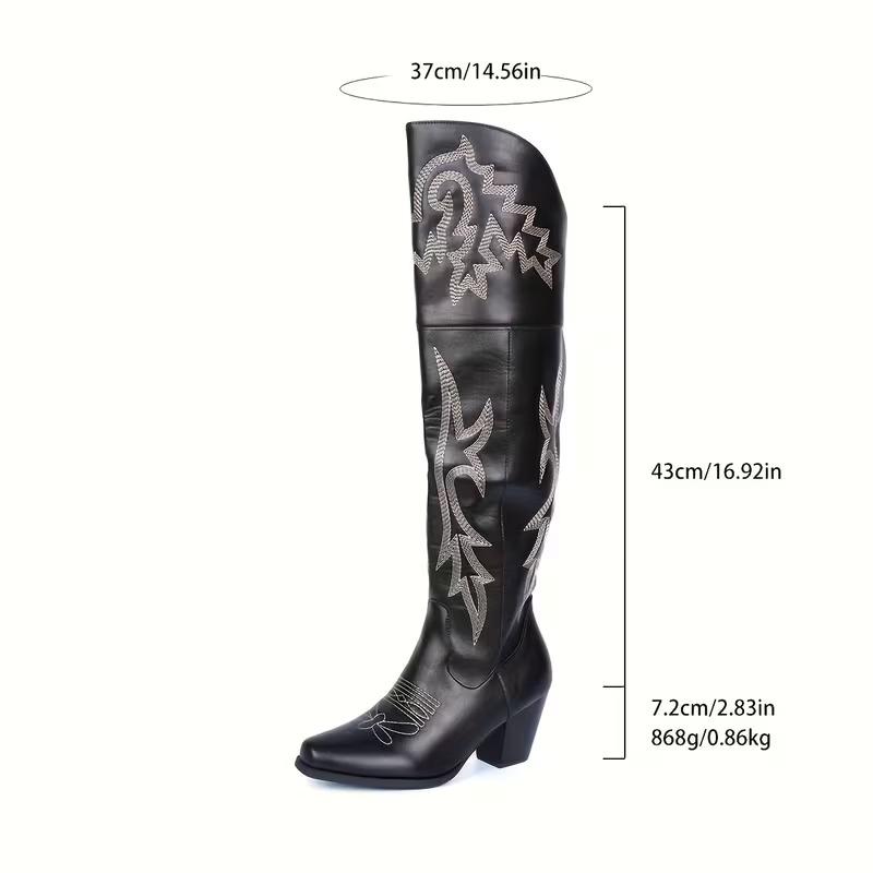 Women's Western Boots Knee High Tall Cowboy Boots Women Vintage Embroidered Pointed Platform Western Cowgirl Boots Fashion Square Toe Chunky Heel Waterproof Faux Leather Women's Western Boots Knee High Tall Cowboy Boots Women Vintage Embroidered Pointed Platform Western Cowgirl Boots Fashion Square Toe Chunky Heel Waterproof Faux Leather