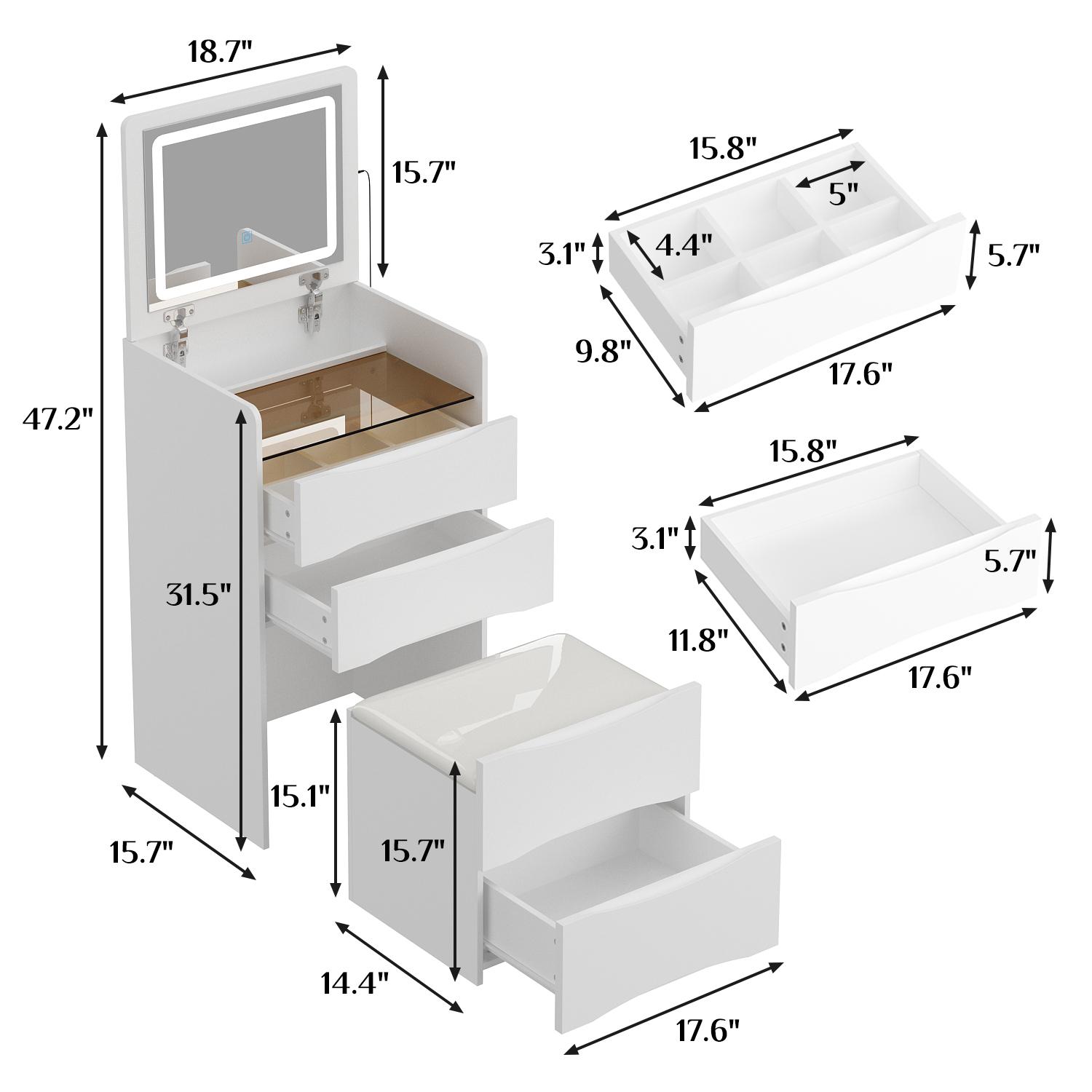 FUFU&GAGA 4 Types Makeup Vanity Desk with 3-Lights Mirror and Drawers for Makeup Equipped with Stool