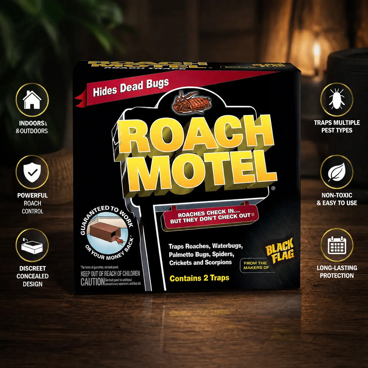 Black Flag Roach Motel Traps, 2-Count, 1-Pack Insecticide Bait Gel Cockroach German