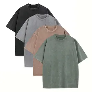 #SummerVibes 4-piece 100% Cotton Heavyweight Washed T-shirt, Vintage Distressed Loose Short Sleeve, Retro Base Layer Top, Breathable & Relaxed Fit, Unisex