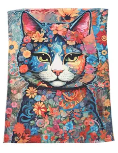 Caravan Closet Flannel Fleece Hippie Boho Throw Blanket Hippie Cat