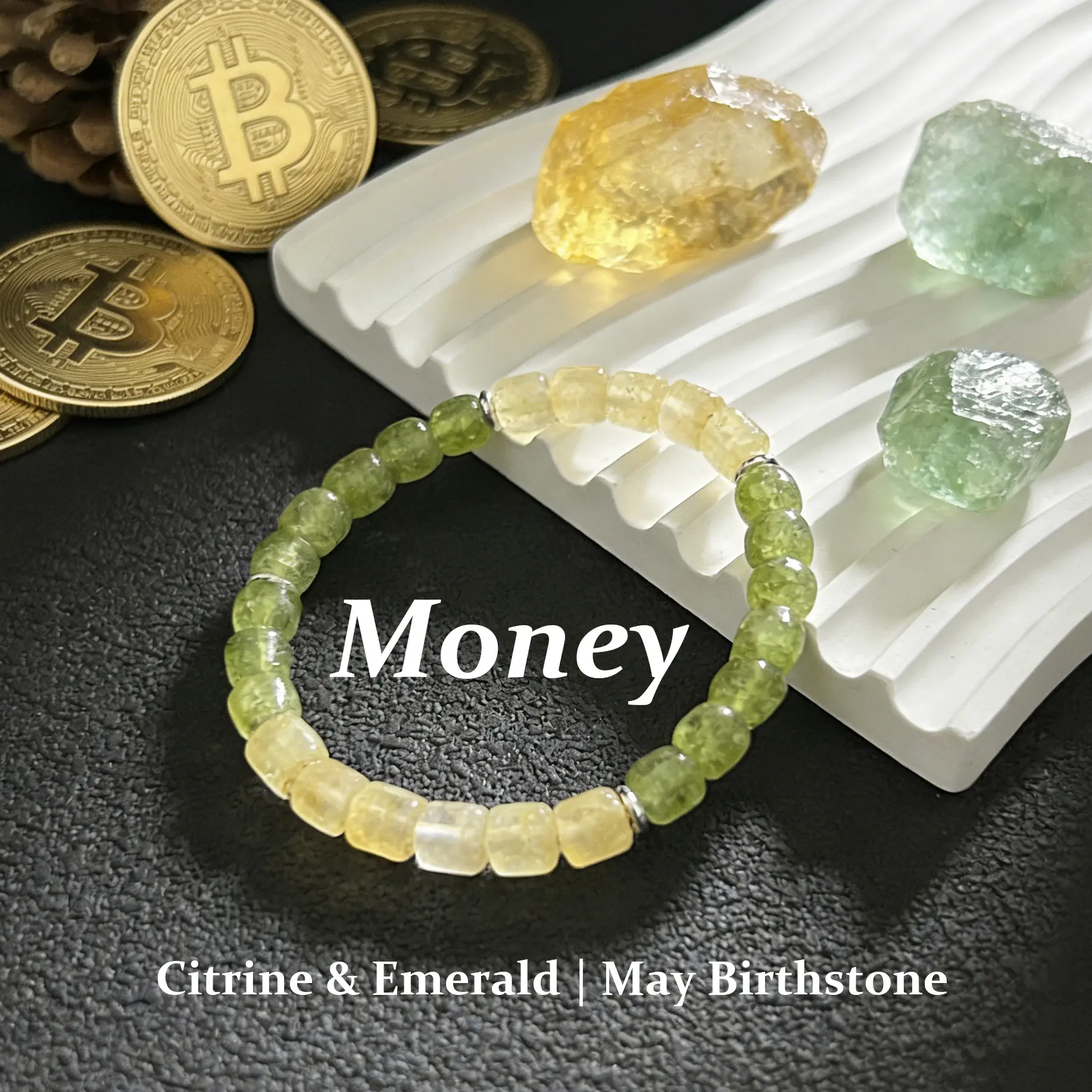 [Free 14K Gold Pendant] Brazil Football Team Fans Bracelet Citrine Green Crystal Wealth Luck Stretch Bead Bracelet For Football Supporters, Softball/Baseball/Basketball/Soccer/Volleyball/Tennis/Football Stretch Sports Fans Jewelry