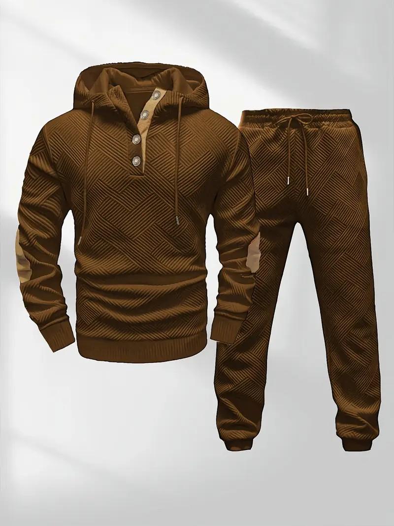 Men's casual fashion suit knitted jacquard sweatshirt and pants two-piece set